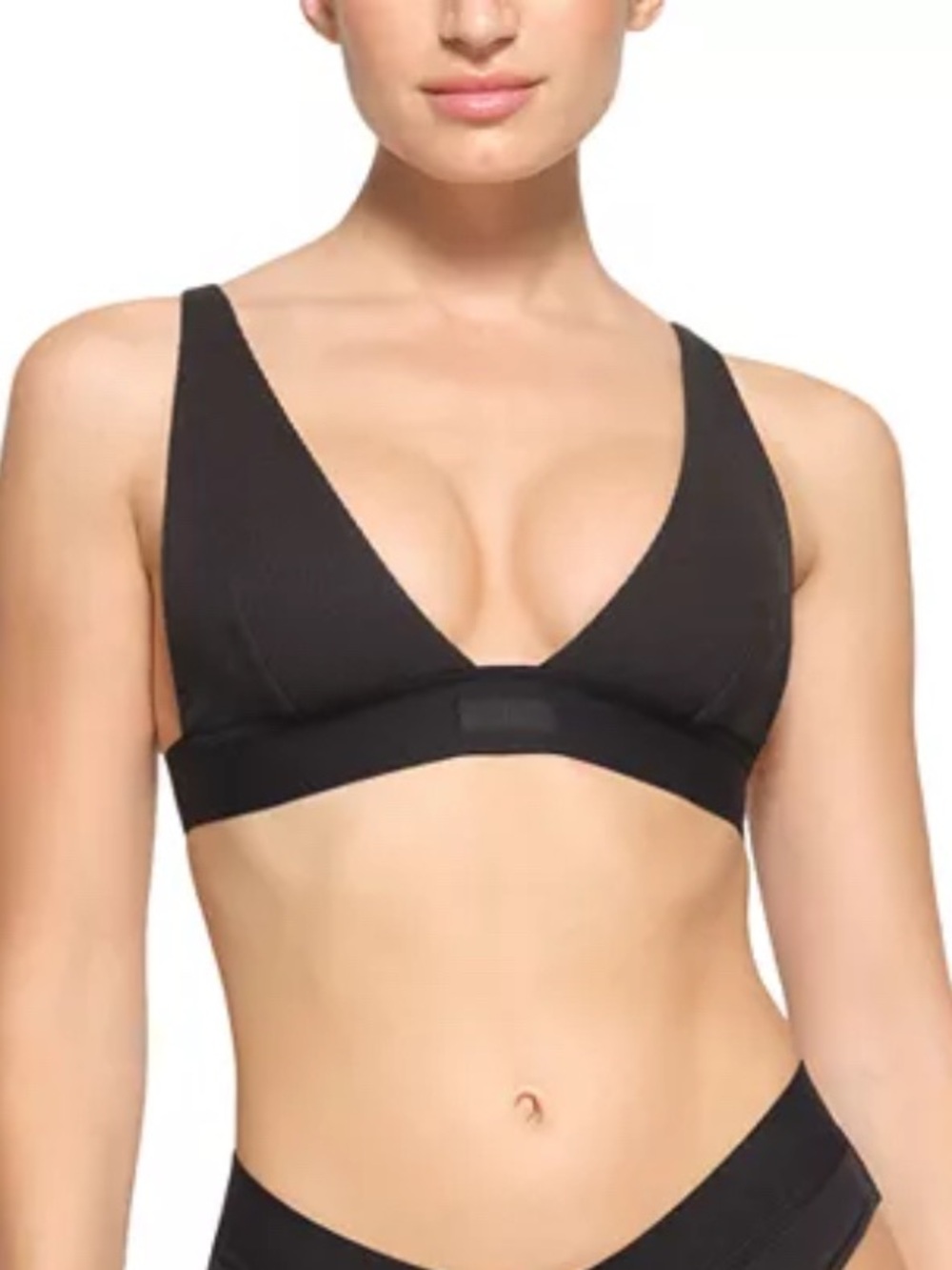 SKIMS Black Ribbed Deep V Bralette - NWOT XL